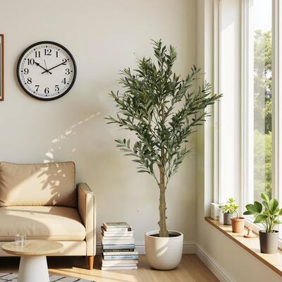 6' Artificial Olive Tree with Black Plastic Pot, 30" W x 30" D x 71" H