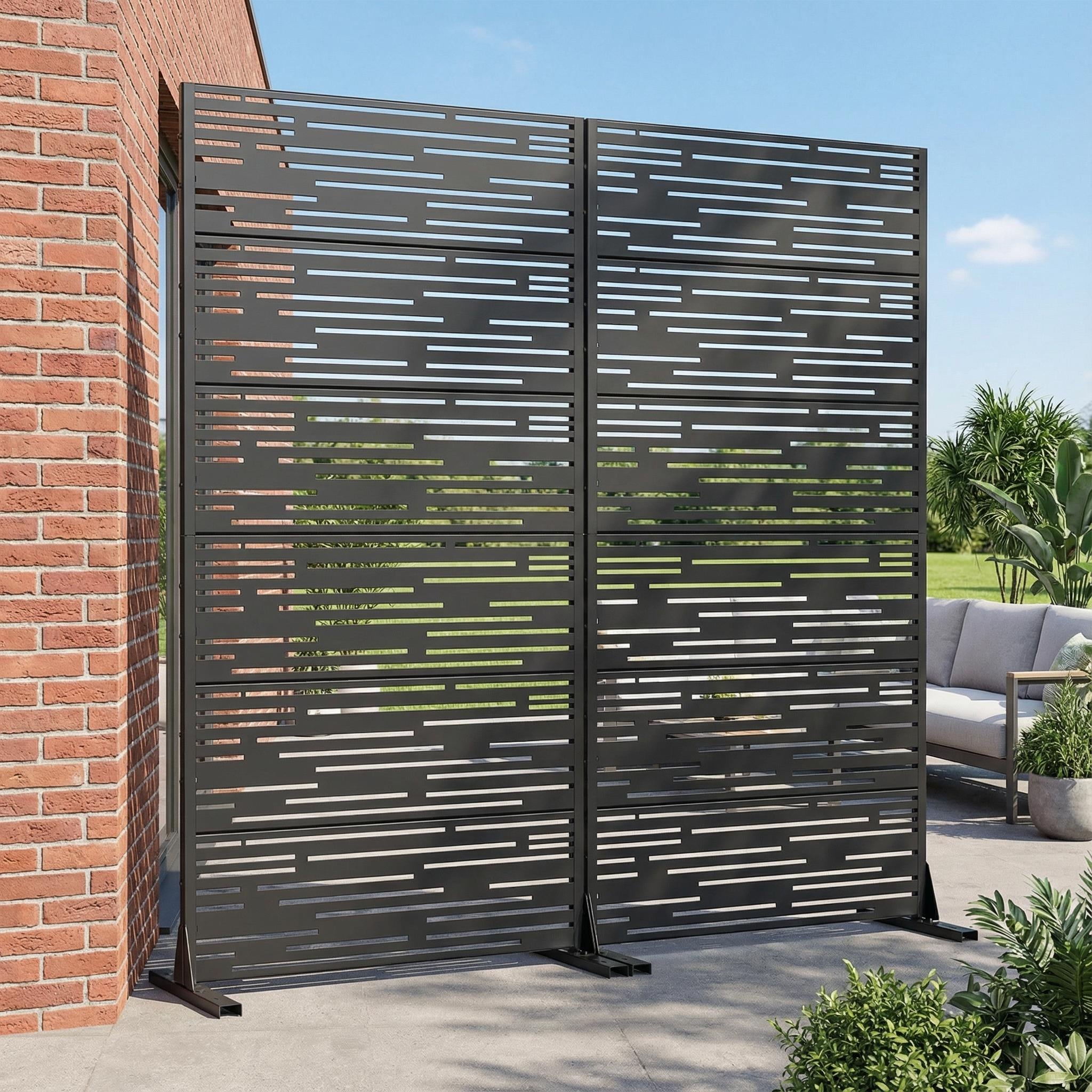 Outdoor Privacy Screen with Stand for Patio Garden Metal Fence Set of 2