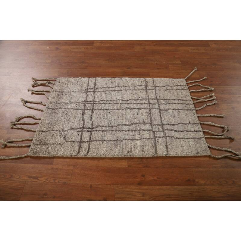 Abstract Moroccan Oriental Rug Hand-Knotted Wool Carpet - 2'0"x 3'0"