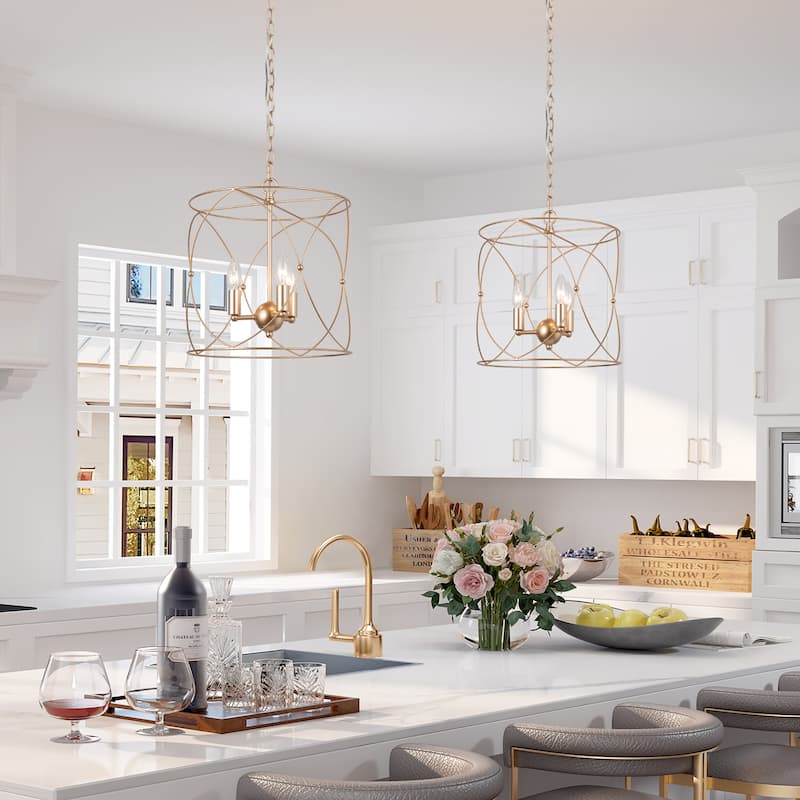 Holla Modern Farmhouse Chandelier Champagne Bronze Lantern Metal Pendant for Kitchen Island - D13" X H 14"