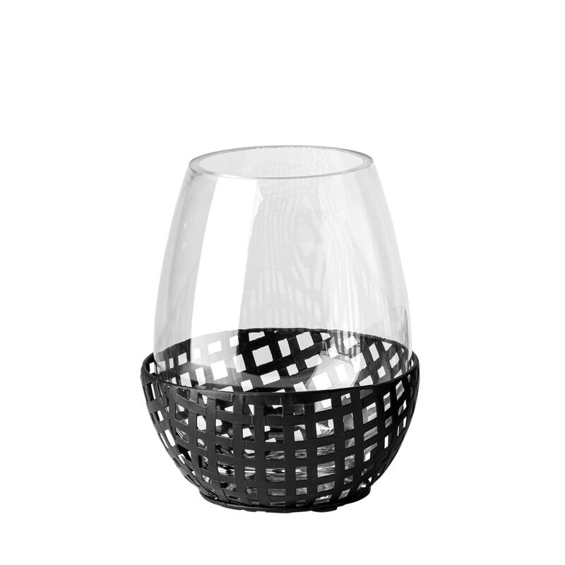 Reena I Small Black Woven Metal Base Table Candle Holder - 6.3L x 6.3W x 7.9H - Black