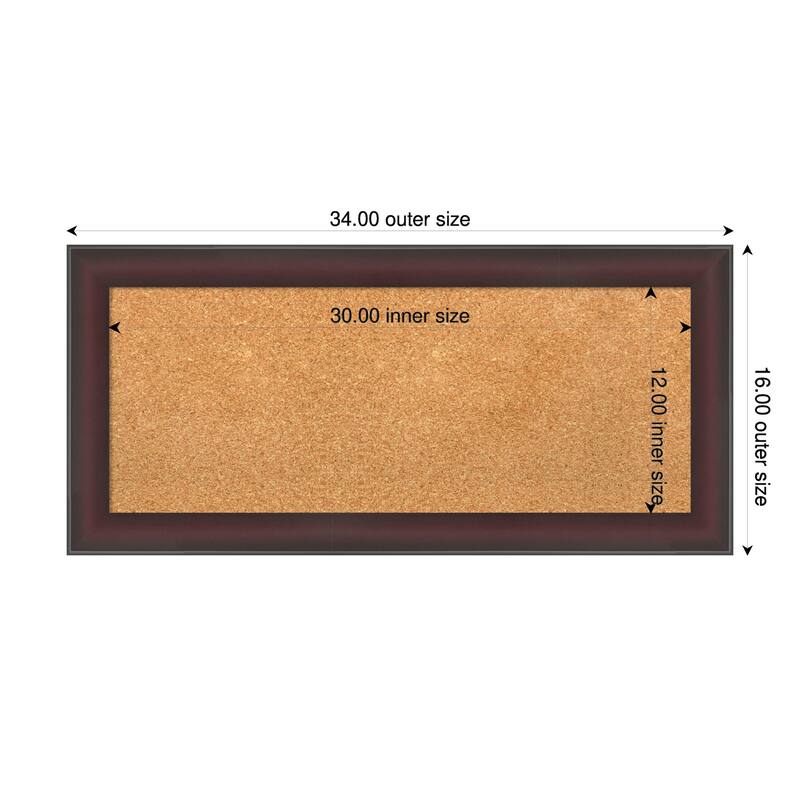 Grand Cherry Narrow Framed Cork Board - Bulletin Board, Organization Board, Pin Board - Natural - 34 x 16 in