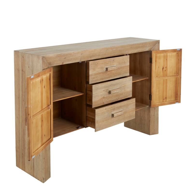 Brown Wood Storage Cabinet 2 Door and 3 Drawer Buffet with Natural Wood Grains