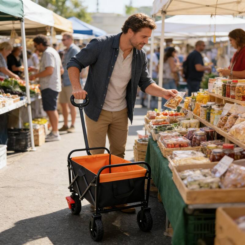Anmytek Orange Black Mini Folding Brake Wagon Garden Shopping Beach Cart