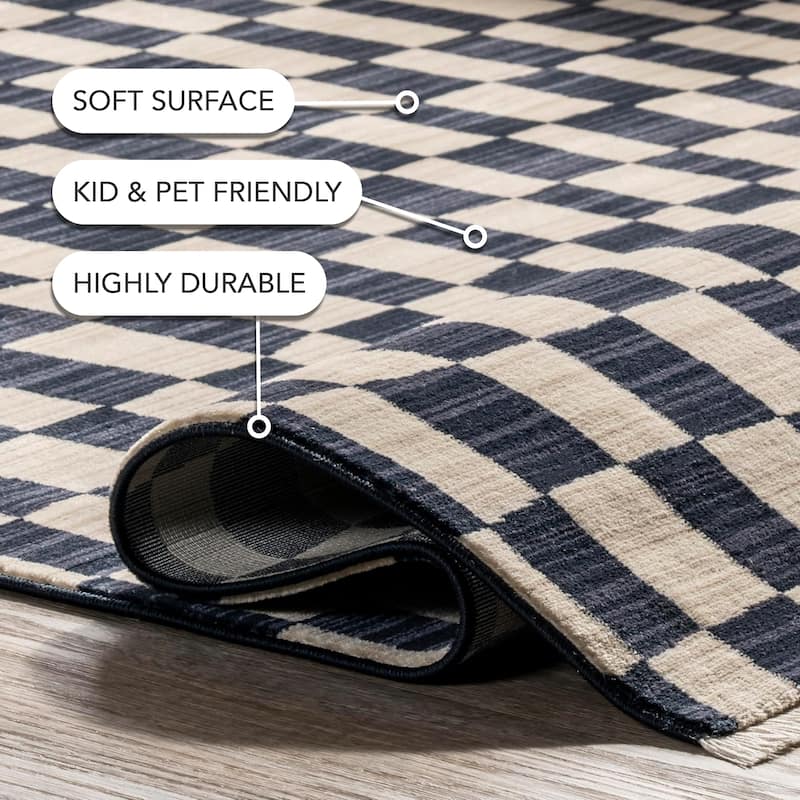 Nuloom Dominique Abstract Checkered Fringe Area Rug
