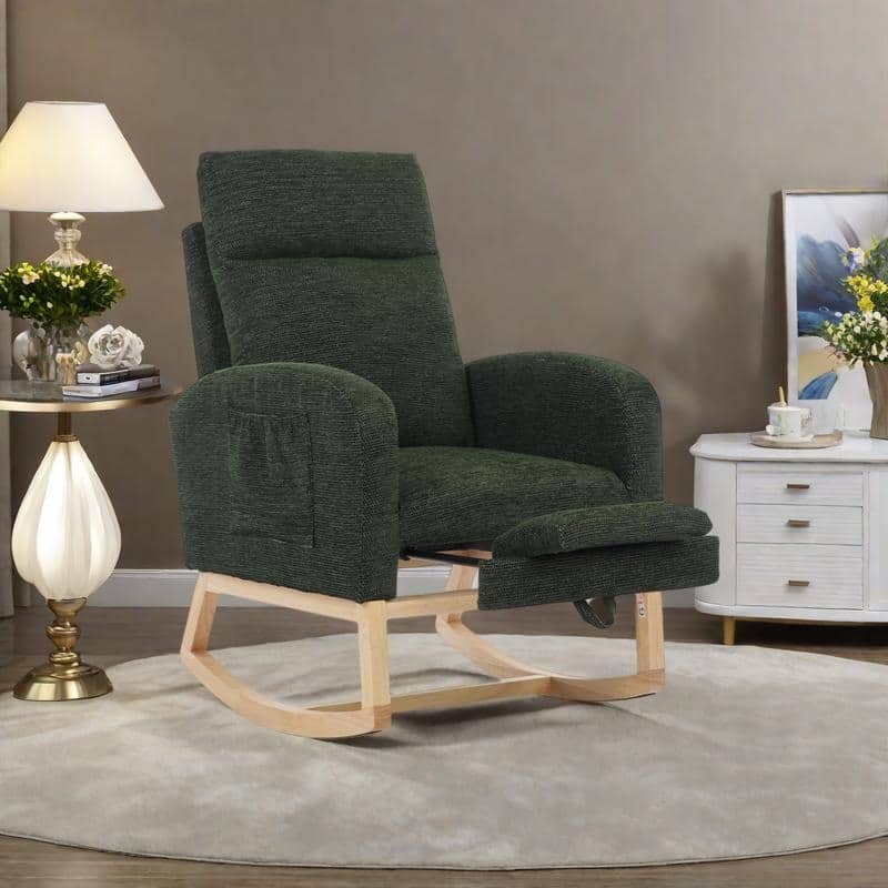 Polyester Blend Rocking Chair with High Backrest, Side Pocket and 300lb Weight Capacity