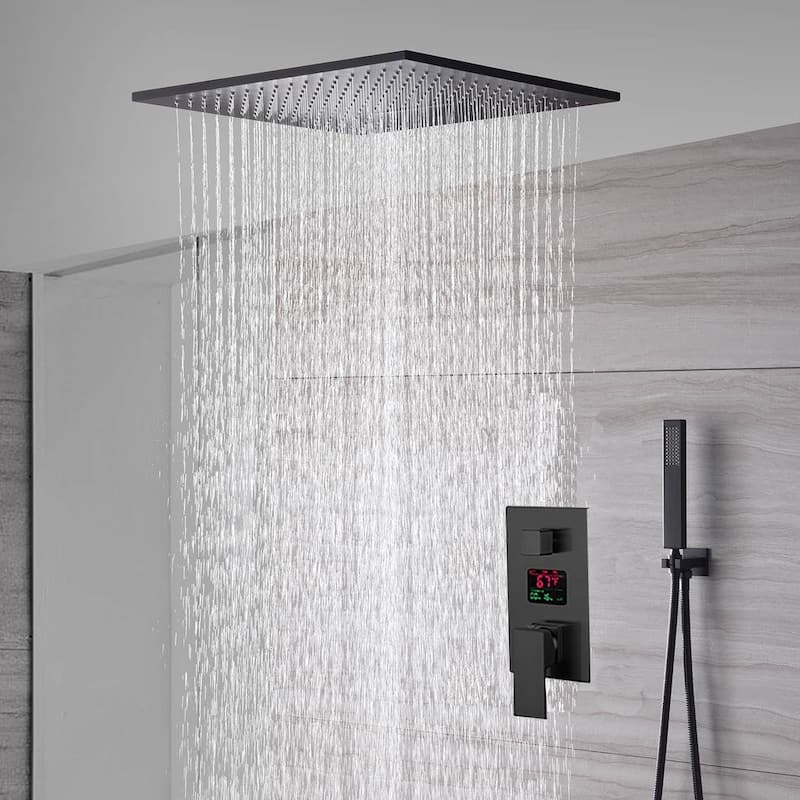 20inch ceiling mount rainfall waterfall shower systems 3 way Digital display pressure balance shower faucet - 7'6" x 10'9" - Black