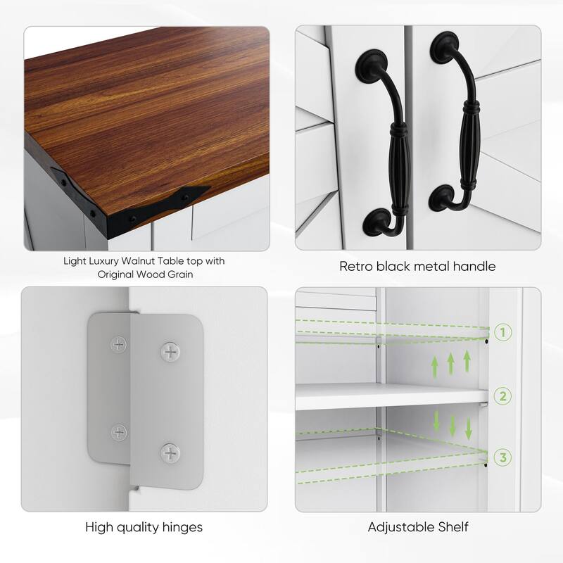 Anmytek Black Farmhouse Storage Cabinet with Drawer and Adjustable Shelf Barn Door Style for Bathroom and Kitchen