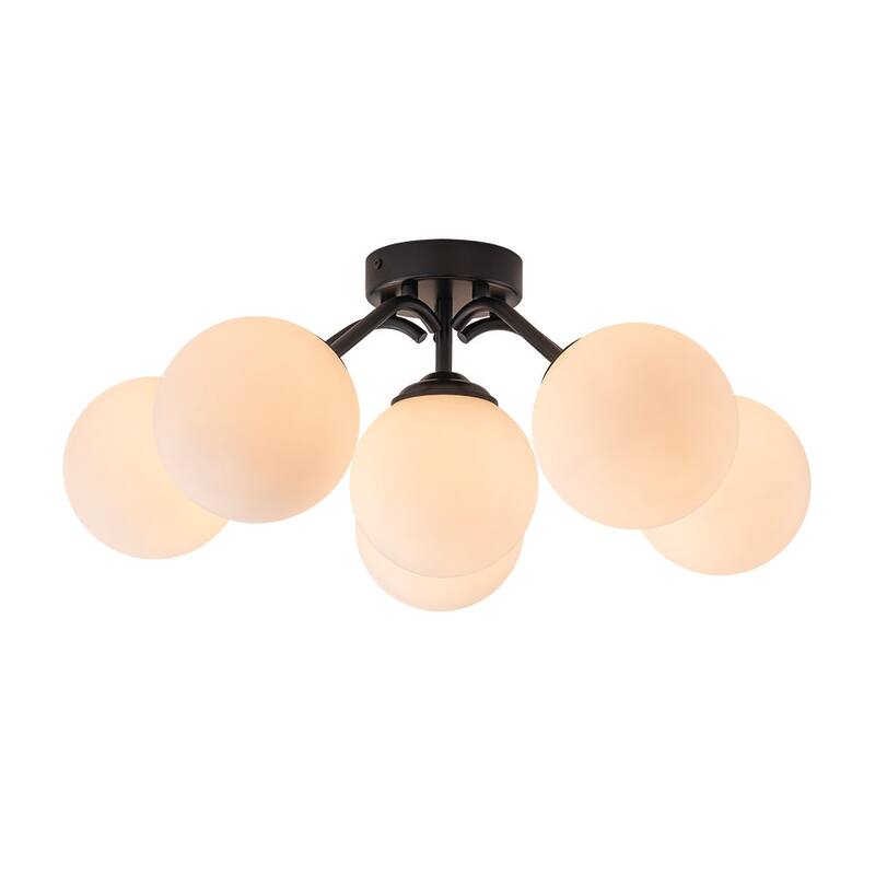 Modern 11-Light Frosted Glass Globe Wavy Arm Sputnik Semi-flush Mount