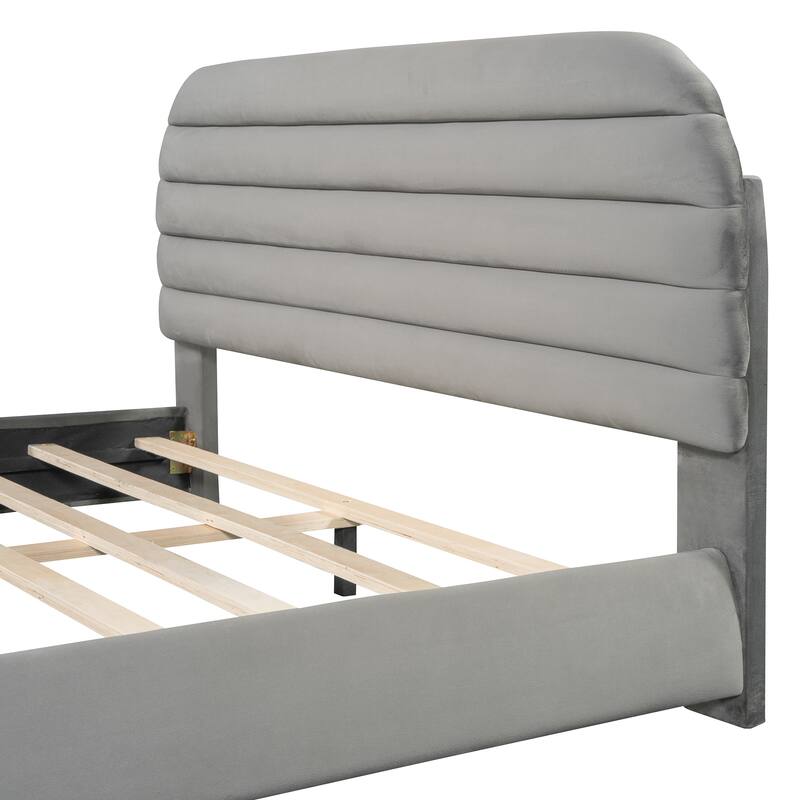Bedroom Queen Size Velvet Upholstered Platform Bed