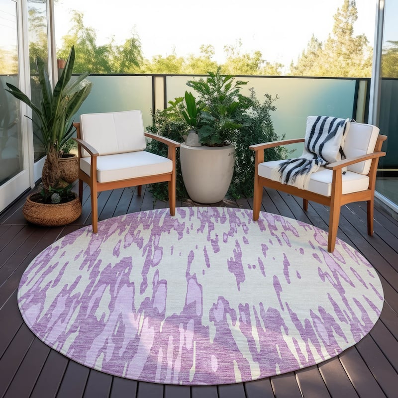 Machine Washable Indoor/ Outdoor Abstract Chantille Rug - Lavender - 8' x 8'