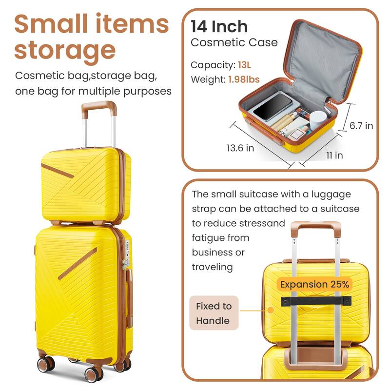 Luggage Sets 4 Piece(14/20/24/28), Expandable Lightweight Suitcase with 4 Double 360 Degrees Mute Spinner Wheels PP Materials