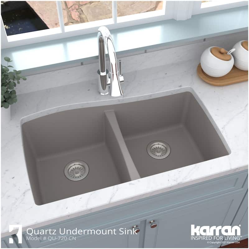 Karran USA QU-720-PK1 Quartz QU 33-1/2" Undermount Double Basin Quartz