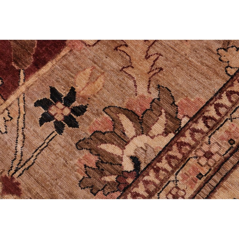 Rustic Heriz Ziegler Yolonda Aubergine Tan Hand-Knotted Rug - 12'2'' x 17'2''