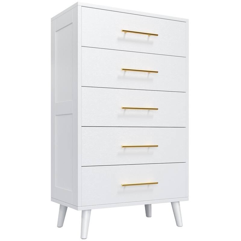 5 Drawer Dresser for Bedroom, High Drawer Chest of Drawers with Metal Knobs