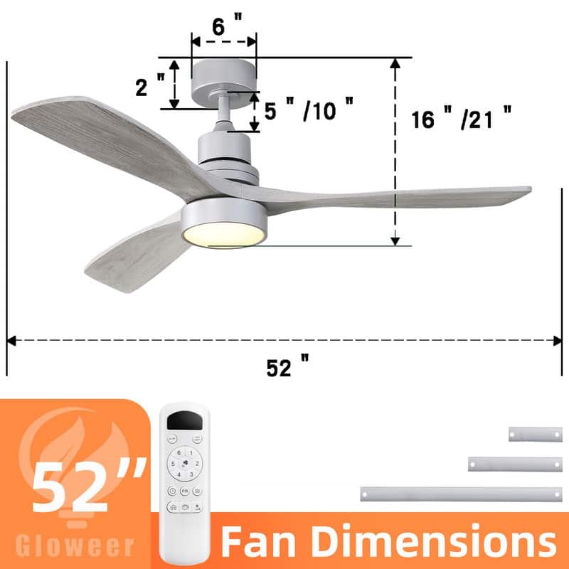 48/52 in. Modern Ceiling Fans with LED Light,Quiet/Reversible DC Motor, Flush Mount or Downrod, in White/Silver/Black