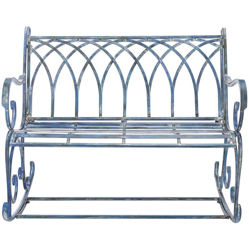 SAFAVIEH Jakayla Victorian Scroll Iron Outdoor Rocking Bench - 43 In. W x 33 In. D x 37 In. H - 43Wx33Dx37H