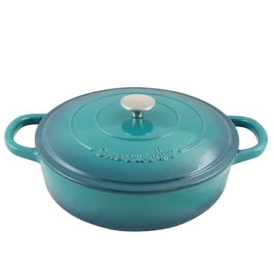 Artisan 5 Qt Braiser Pan W/Lid - Round - Teal Ombre - Enameled - Cast Iron