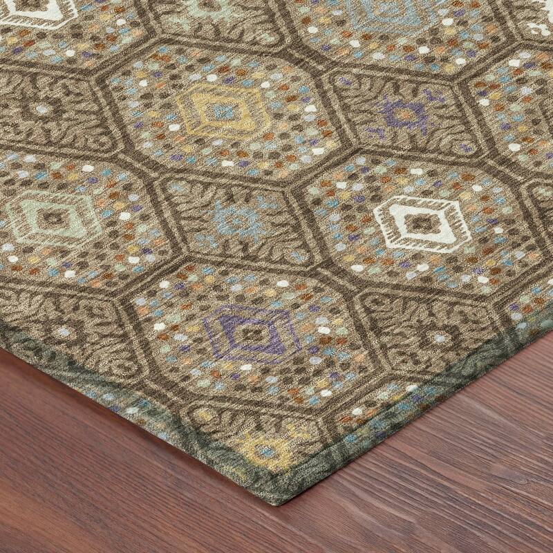 Machine Washable Indoor/ Outdoor Modern Hexi Chantille Rug