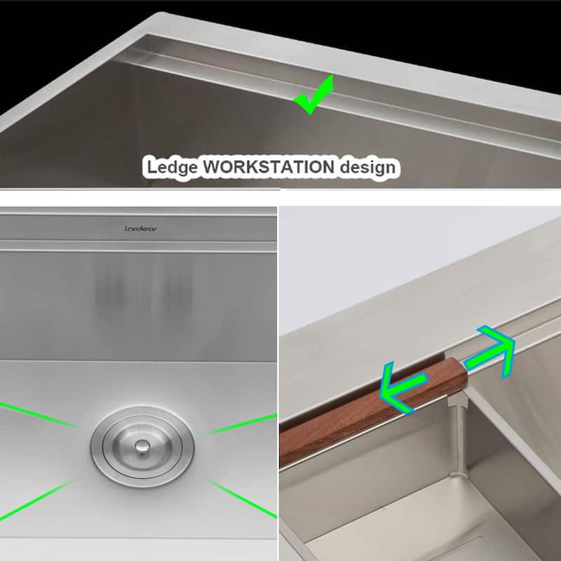 Apron-Front Stainless Steel 33 in. 16-Gauge Single Bowl Farmhouse Kitchen Sink with Workstation - 33" L x 22" W x 10" D