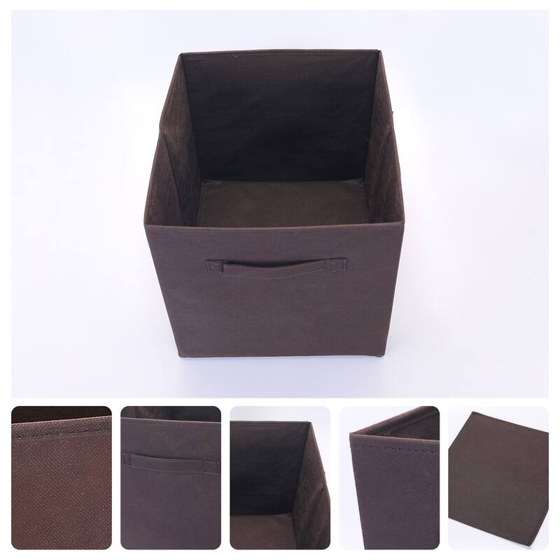 Fabric Storage Cube with Handle, Storage Bin for Shelves Closet, Collapsible Storage Basket for Organizing Clothes Books - Coffee - 11*10.5*10.5in