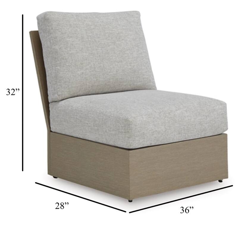 Isle Outdoor Armless Chair, Gray Cushion, Woodlike Brown Metal Frame