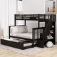 preview thumbnail 1 of 24, Solid Wood Twin over Full Bunk Bed Frame with Twin Trundle Bed, Full Headboard, Stairs Storage Shelves and Full-length Guardrail Espresso - Full