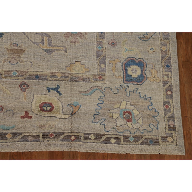 Hand Knotted Oriental 100% Wool Carpet Transitional All-Over Beige & Ivories Oushak Area Rug - 10' 2'' X 7' 11''