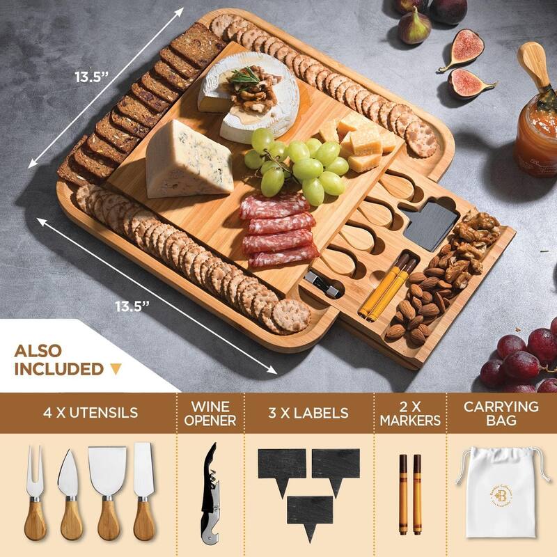 Charcuterie Board Gift Set – Bamboo Cheese Board Set with Knives, Perfect Gift for Housewarming, Wedding Gifts, and Birthdays