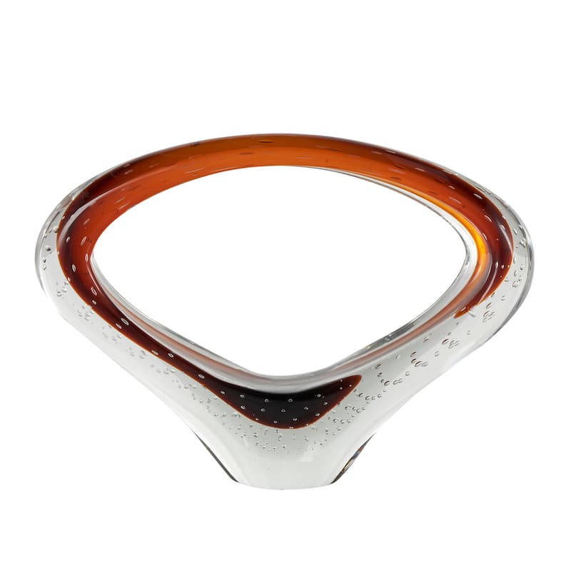 Dark Blue or Copper Glass Cutout Oval Ombre Abstract Sculpture with Bubble Texturing and Clear Accents