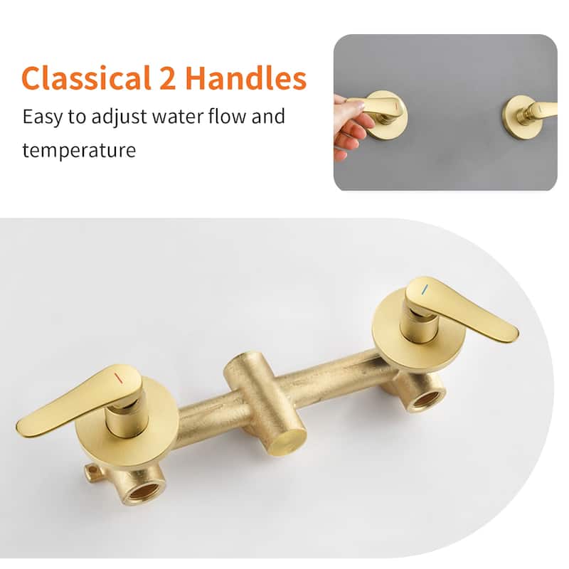 Wall Mount Shower Faucet with Handheld Shower Brass 5-Setting Spray Dual Head Shower System with Rough-in Valve