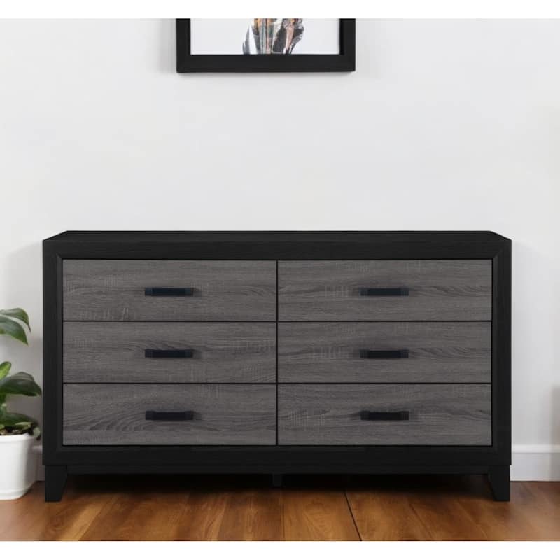 HomeRoots 58" Black And Gray Wood Six Drawer Double Dresser - Black/Gray - 6-drawer