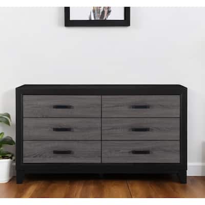 HomeRoots 58" Black And Gray Wood Six Drawer Double Dresser
