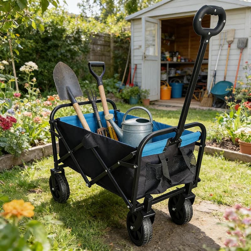 Mini Folding Garden & Beach Utility Wagon Cart, Black & Blue