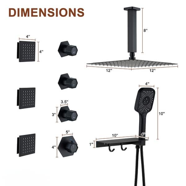 Wall Mounted 12 Inch Thermostatic 3 Functions Luxury Shower System ...
