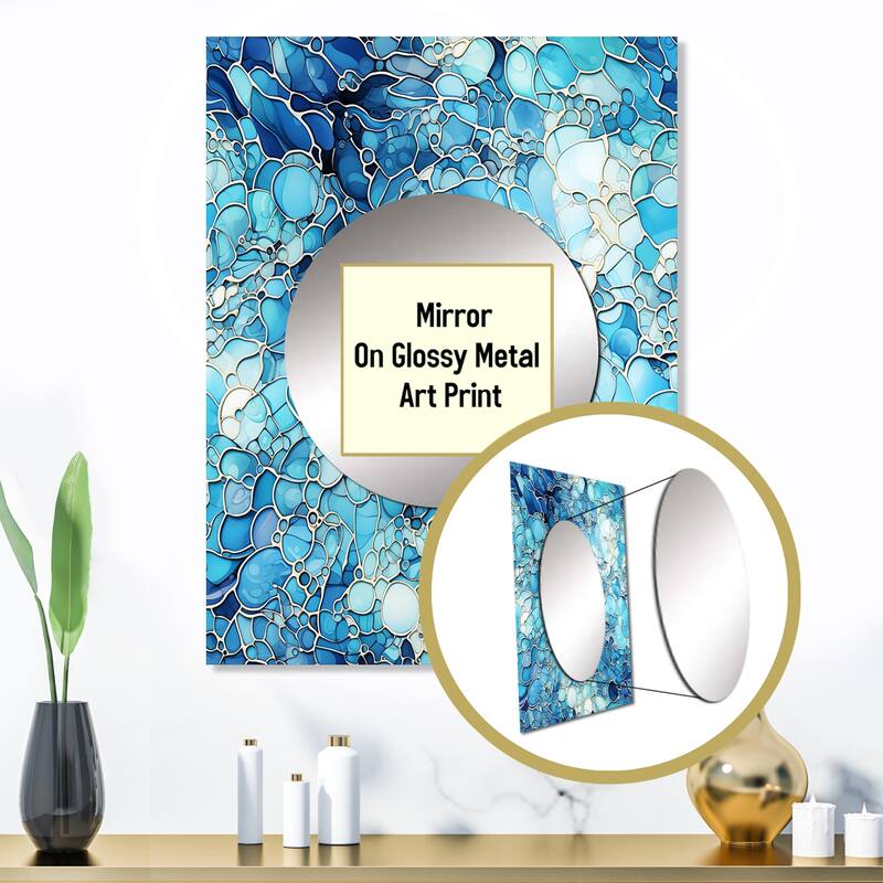 Designart "Ocean Blue Mosaic Turquoise" Botanical Mirror Blue - Tropical Large Living Room Wall Mirror Art