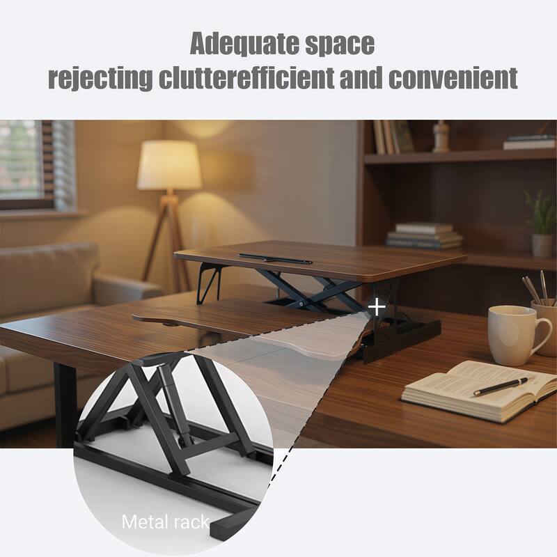 32 Inch Desk Converter Height Adjustable Sit to Stand Desk Riser with Keyboard Tray for Dual Monitor Laptop