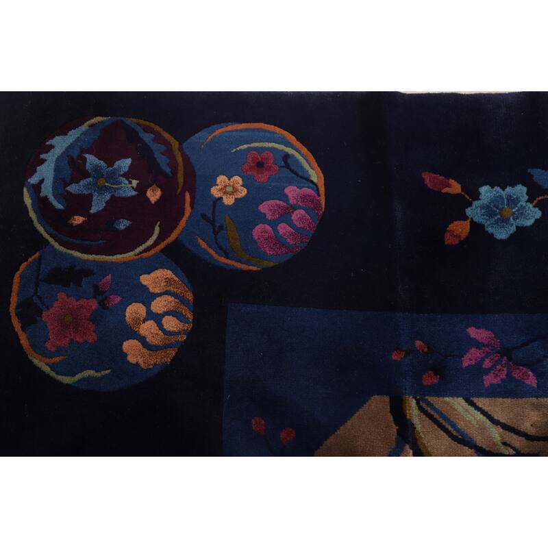 Vegetable Dye Art Deco Oriental Area Rug Hand-knotted Wool Carpet - 12'0" x 14'8"