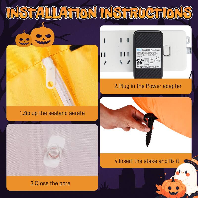 8FT Halloween Inflatable Outdoor Decoration with Ghosts Pumpkins Candy and LED Lights