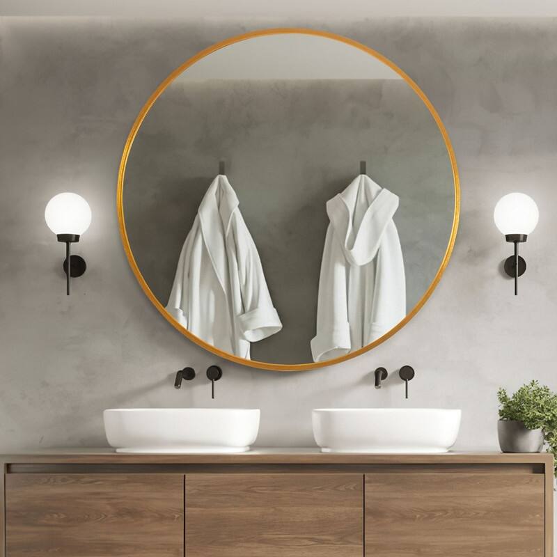 Classic Round Accent Bathroom Mirror Metal Frame Hanging Wall Mounted Circle Mirror for Wall Decor Vanity Entryway Living Room