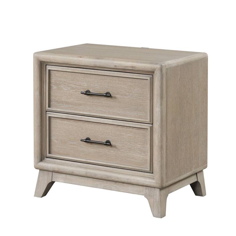 Transitional Nightstand - Oak Finish with Angled Feet & Dovetail Drawers