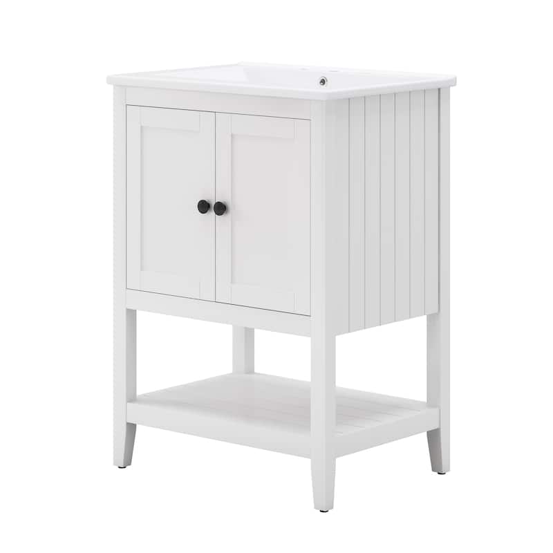 Bathroom Vanity with Sink, Small Bathroom Storage Cabinet with Open Shelf, Bathroom Vanities with Ceramic Basin