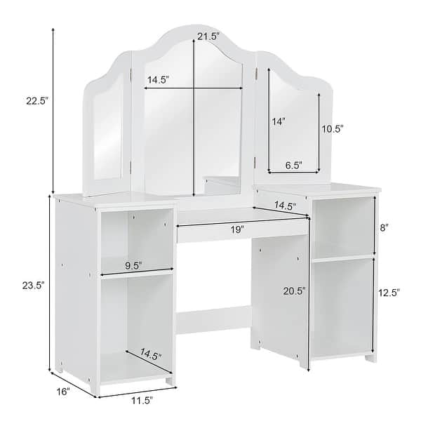 Kids Vanity Table Makeup Dressing Table with Four Storage Shelves