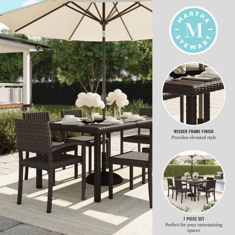 Martha Stewart 7pc Rattan Patio Dining Set - 6 Chairs, Table - 62"D x 39"W x 30"H