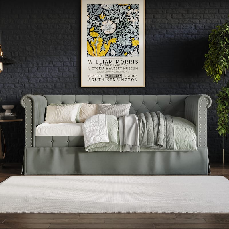 CraftPorch Twin Size Chesterfield Daybed In Linen With Trundle