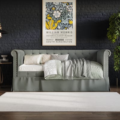 CraftPorch Twin Size Chesterfield Daybed In Linen With Trundle