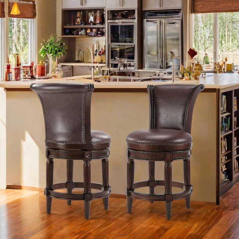 Traditional 26" Counter-Height Wood Swivel Barstool with Nailhead Trim