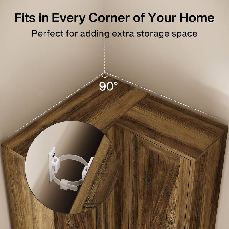 67-in Corner Cabinet, Farmhouse Accent Cabinet with Barn Doors