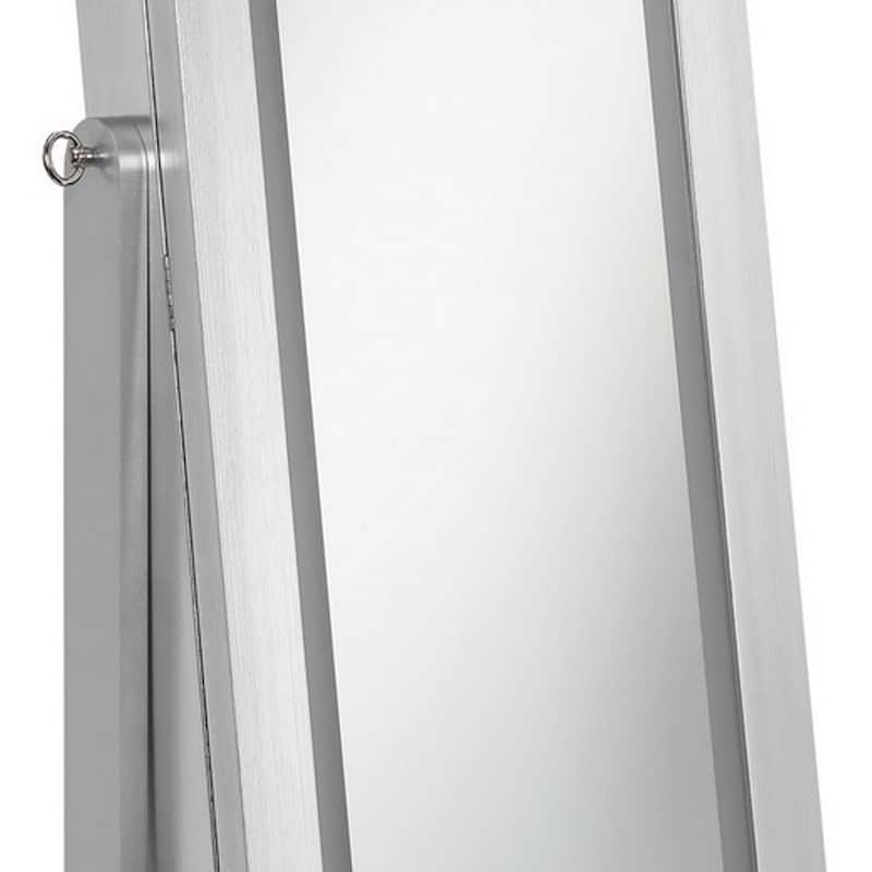 58 Inch Full Body Floor Cheval Mirror, Jewelry Storage, LED, Silver