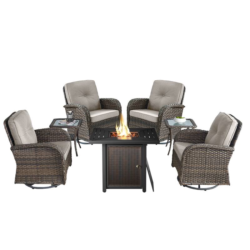 Patio Sofa Swivel Chair with Propane Fire Pit Table